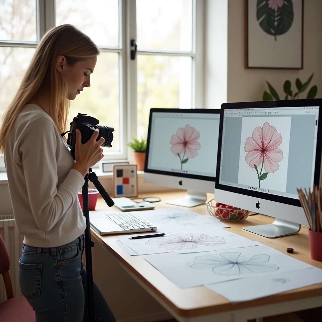 Professional photographer capturing and editing children's drawings for a Mini Maestro photo book or framed wall art